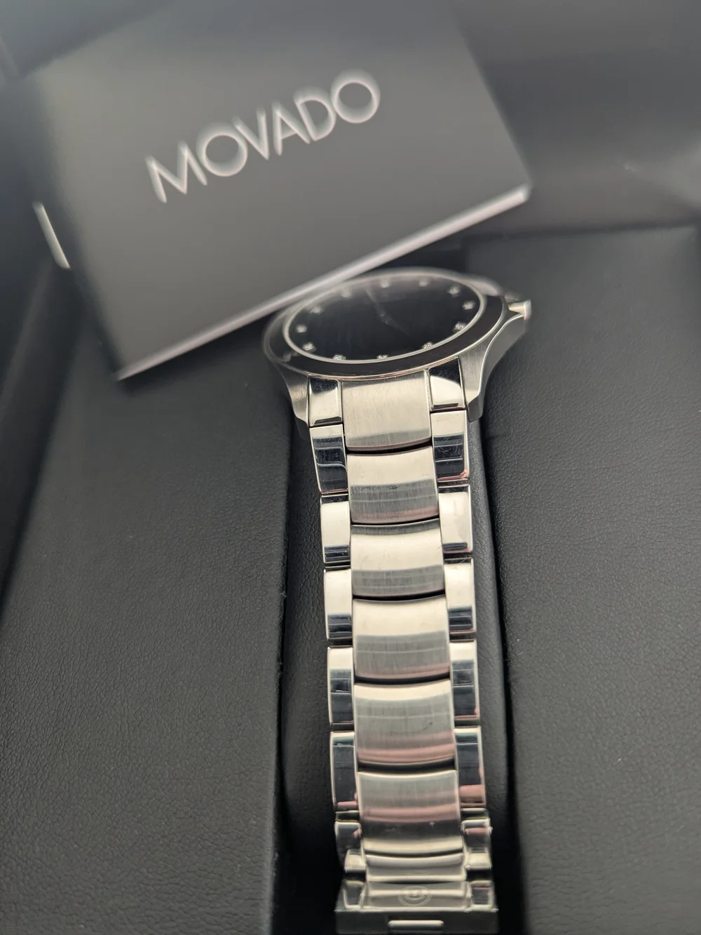Movado Men's Stainless Steel Black Dial Bracelet Watch DIAMOND $1995